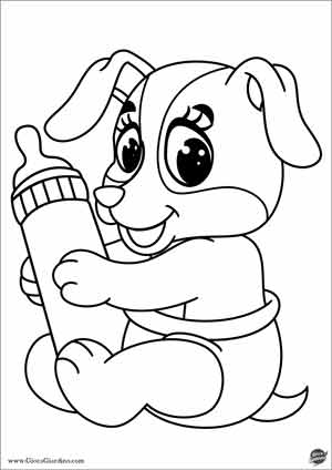 cucciolo di cane con Biberon e pannolino da colorare per bambini