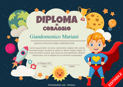 diploma di coraggio da compilare e stampare per maschi