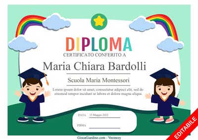 diploma semplice per bambini dell'infanzia editabile