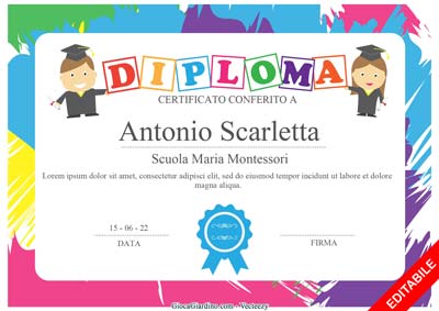 diploma da stampare per bambini della scuola dell'infanzia e materna - editabile