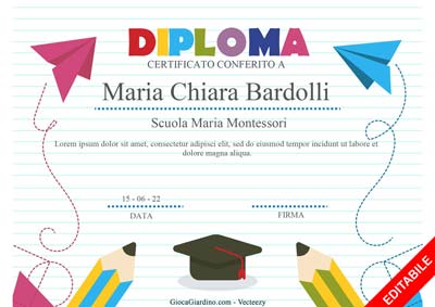 diploma da stampare per bambini della materna editabile