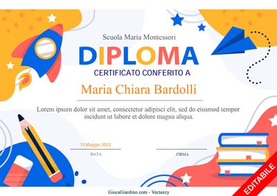 diploma da compilare e stampare per bambini della primaria