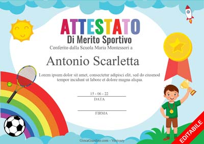 diploma di merito sportivo da stampare per maschi