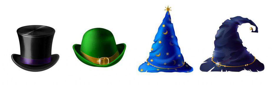 colore e stile del mago - quattro cappelli diversi