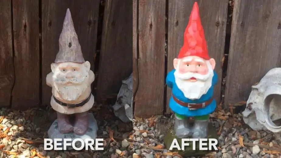 restaurazione di un nano da giardino prima e dopo