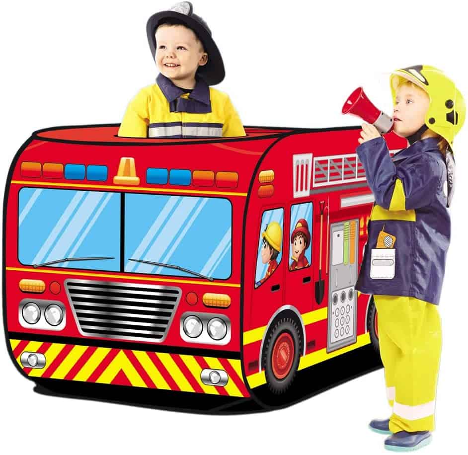tenda a forma di camion dei pompieri per bambini