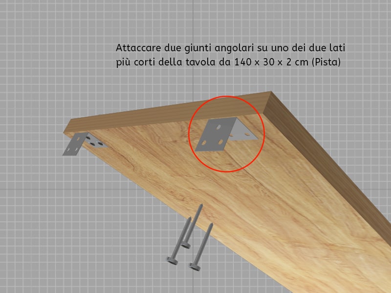 Come costruire uno scivolo in legno fai da te - Passo 6. Attaccare due giunti angolari su lato più corto della pista dello scivolo