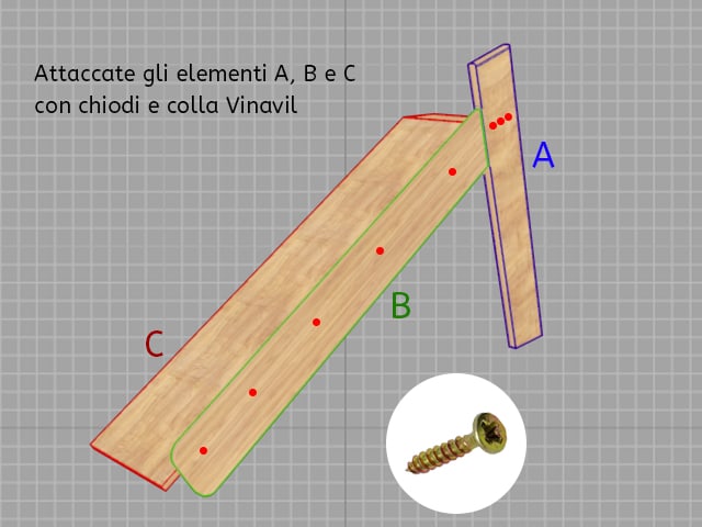 Come costruire uno scivolo in legno fai da te - Passo 8 . Attaccate tra loro gli elementi  A, B e C