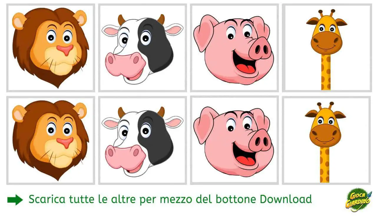 memory degli animali da stampare per bambini