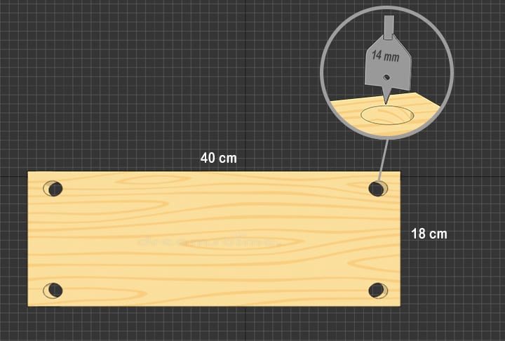 Come costruire un'altalena sull'albero 1. Eseguire un foro da 14 mm su ogni lato del seggiolino