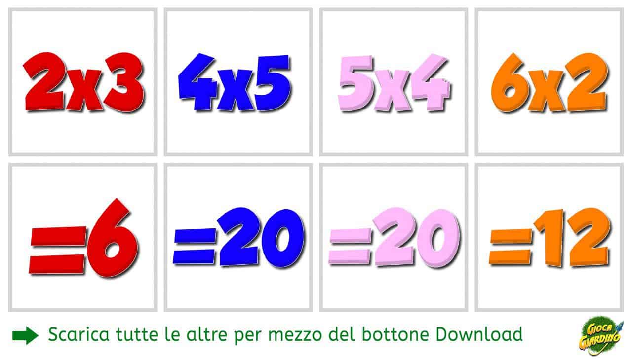 memory delle tabelline da scaricare - a colori  - immagine esempio