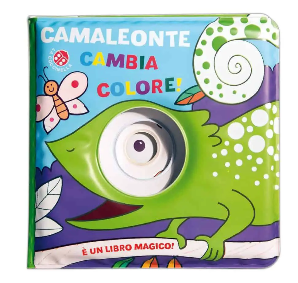 Camaleonte cambia colore - libro per bambini  di 1 anno con buco  e che cambia colore