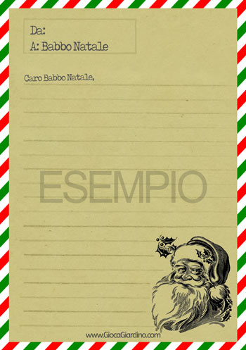 Letterina a Babbo Natale da Stampare - modello Babbo Natale Italia - Formato A4 e A5