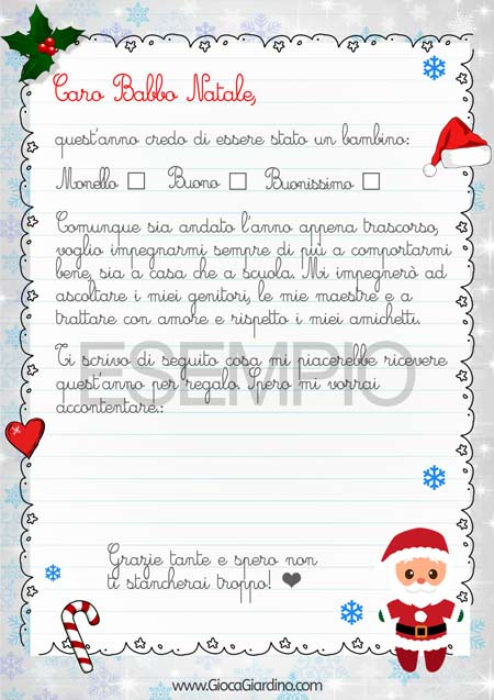 Letterina a Babbo Natale con testo da Stampare - modello Dolce Natale - Formato A4 - per maschietti e femminucce
