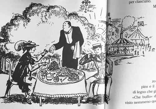 illustrazione Mary Poppins e Bert nel quadro- il libro - P.L  Travers - illustratrice Mary Shepard