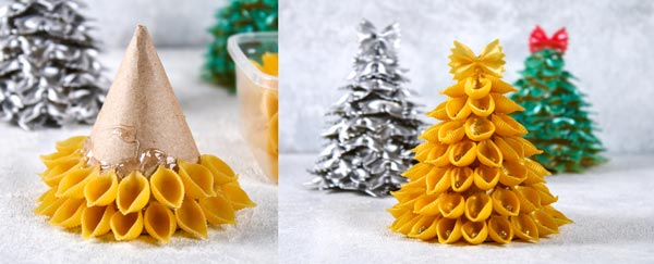 albero di natale con conchiglie di pasta - decorazione natalizia fai da te