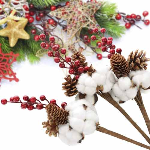 Bastoncini con pigne e cotone - - decorazione natalizia fai da te
