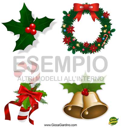 Simboli del Natale da Stampare - Vischio, campanelle, bastoncini di zucchero, ghirlanda
