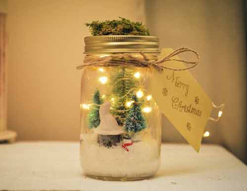 Barattolo con lucine led, muschio e targhetta - decorazione natalizia fai da te