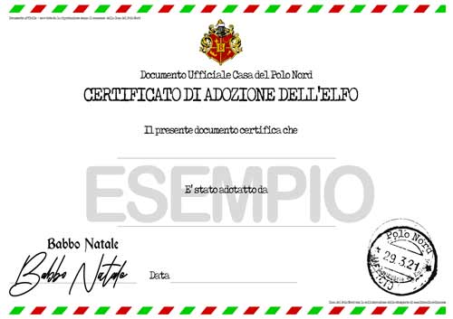 certificato adozione elfo di Natale o birichino