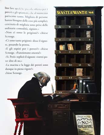 Ebenezer Scrooge nel suo studio - illustrazione di Iacopo Bruno - Canto di Natale - Charles Dickens - Rizzoli