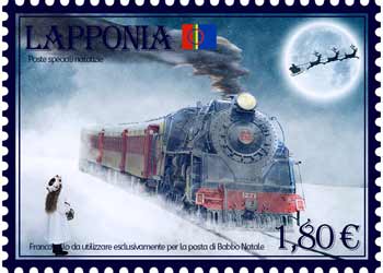 francobollo con treno a vapore polar express per lettera di risposta dalla Lapponia - da stampare