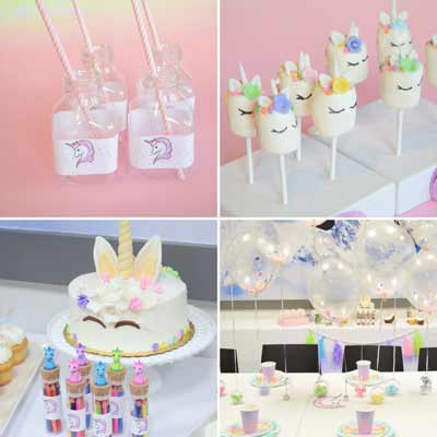 buffet per festa a tema unicorno - drink bevanda allo yogurt e marshmallow