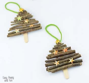 alberelli con bastoncini di legno- Decorazione  fai da te per albero di Natale