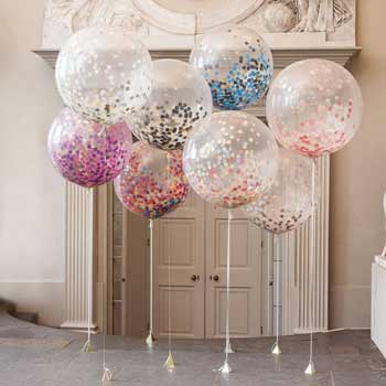 palloncini giganti con coriandoli ad elio - decorazione fai da te per capodanno