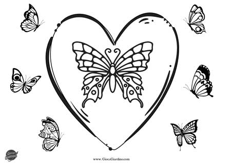 cuore con farfalle da colorare
