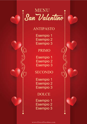 Elegant Love - menu san valentino da compilare e stampare gratis in formato PDF