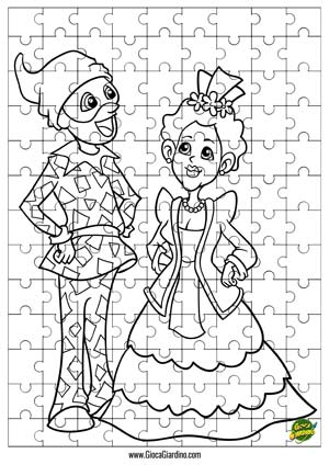 puzzle di Arlecchino e Colombina da stampare e colorare