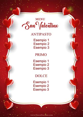 Shiny Love - menu per San Valentino da compilare e stampare in formato PDF - gratis