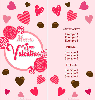 Sweet love - menu di San valentino da compilare e stampare con copertina - 2 pagine - da ritagliare