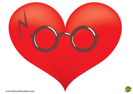 cuore rosso a tema harry potter con occhiali e cicatrice fulmine da stampare gratis - formato A4