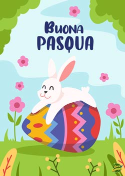 Coniglietto felice su uovo di pasqua - biglietto di pasqua per bambini da stampare gratis