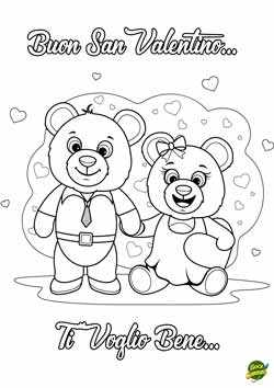 dolci orsacchiotti - biglietto di san valentino per bambini da colorare - scritta buon san valentino - ti voglio bene
