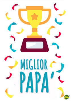 Miglior papà con trofeo e stelle filanti - biglietto per la festa del papà da stampare gratis