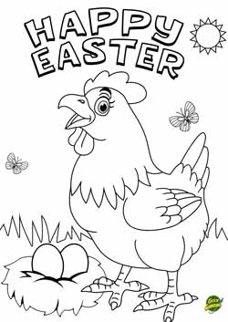 gallina con nido - biglietto di pasqua da colorare gratis - Happy Easter