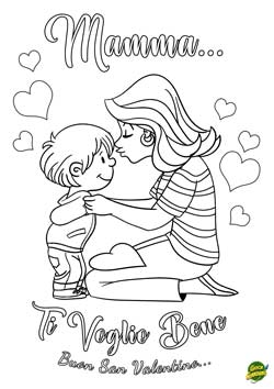 biglietto di San Valentino - Ti voglio bene mamma da figlio maschio - da stampare e colorare