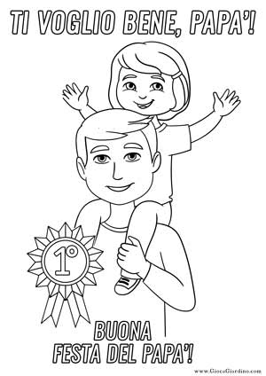 papà e figlia con coccarda - disegno da stampare e colorare per la festa del papà