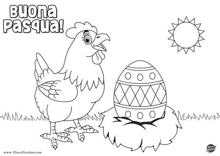 uovo da colorare con gallina pasquale per bambini della scuola primaria