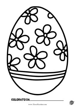 uovo di pasqua da colorare con fiorellini  per bambini della scuola primaria