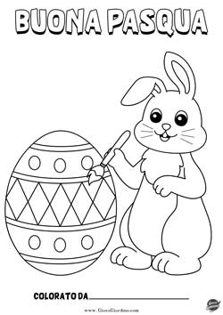 uovo di pasqua con coniglio pasquale da colorare e scritta buona pasqua per i bambini della scuola primaria