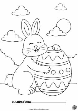 coniglio con uovo di pasqua da colorare per bambini - disegno da stampare