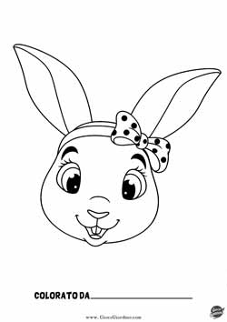 muso di coniglio femmina con fiocco - disegno da colorare per bambini