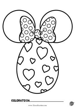 uovo di pasqua da colorare a tema Minnie con orecchie e fiocco per bambine della scuola primaria