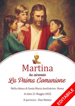 pergamena ricordo prima comunione da compilare e stampare gratis - Gesù con bambini