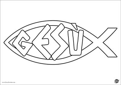 pesce con scritta Gesù - Simbolo Cristiano - disegno comunione da stampare e colorare gratis