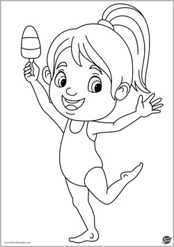 bambina in costume da bagno con gelato -  disegno sull'estate da colorare per bambini